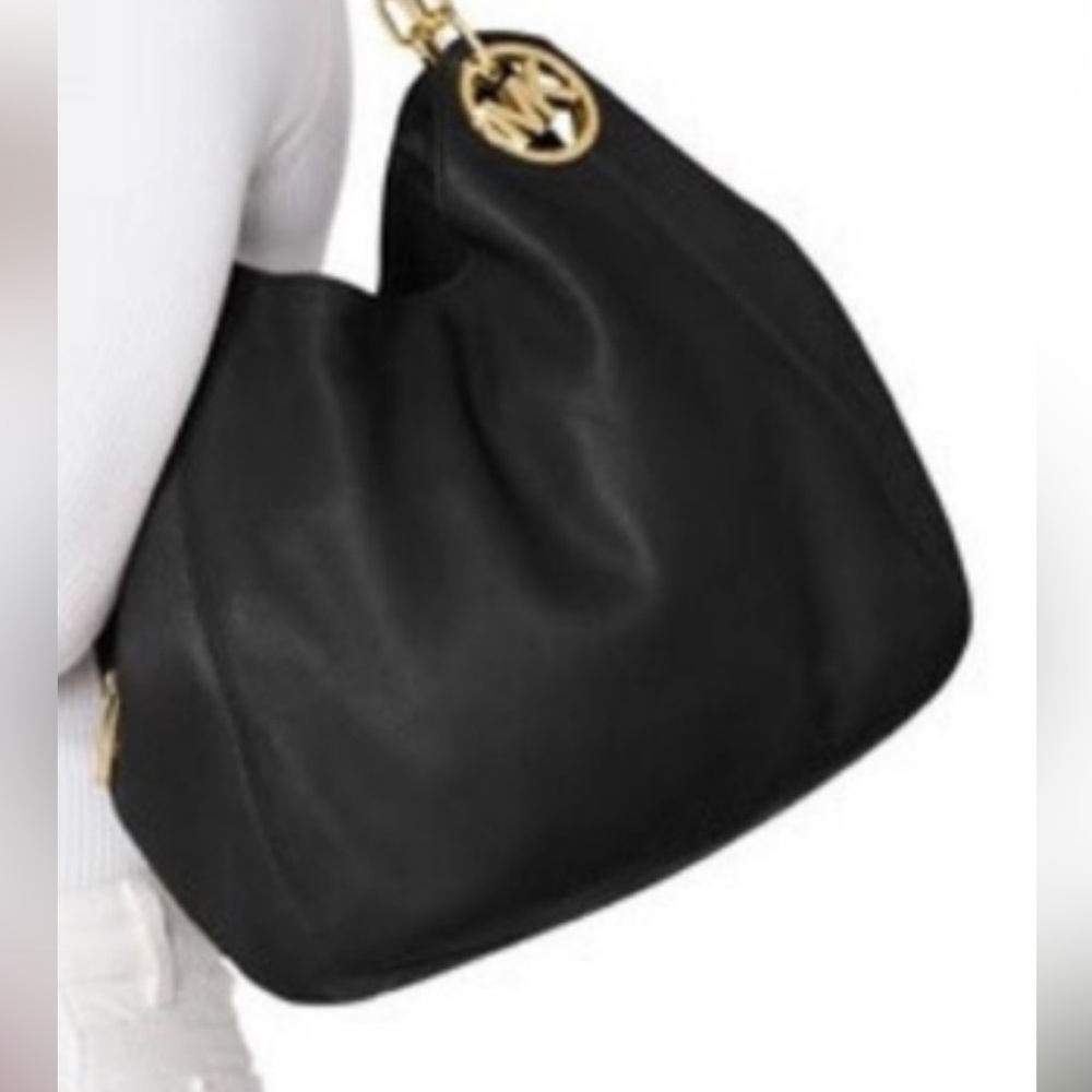 Michael Kors Black Hobo Bag with Gold Accents - Picture 2 of 12